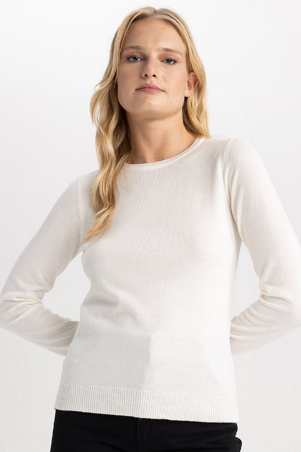 Regular Fit Bisiklet Yaka Yumuşak Dokulu Basic Düz Triko Kazak F7091az23wn - 1