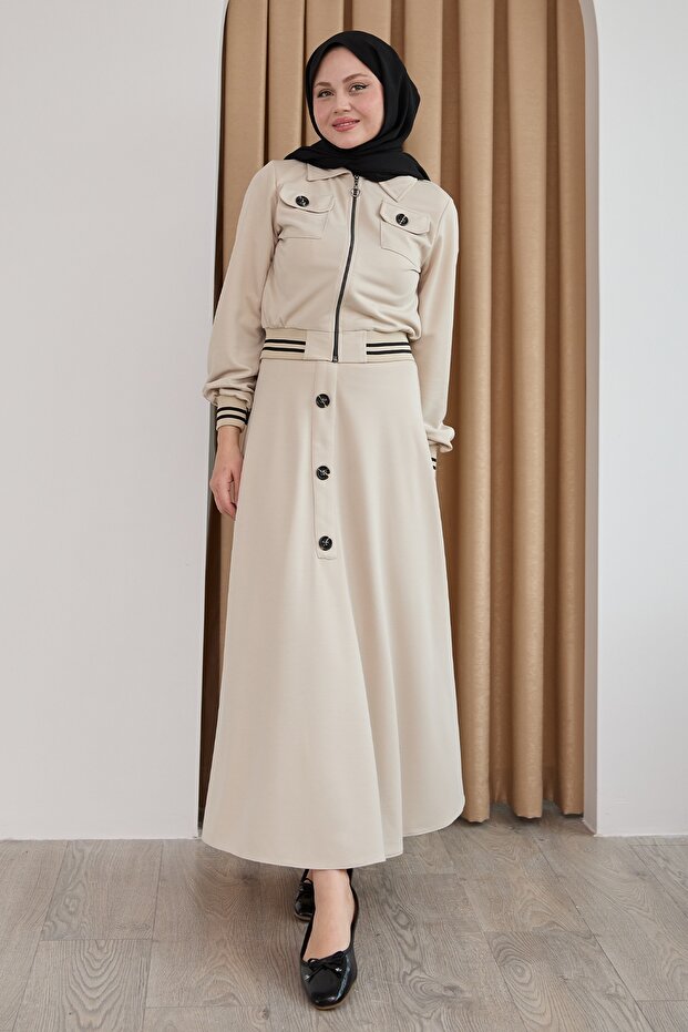 Ribbed Buttoned Stone Double Suit - 3