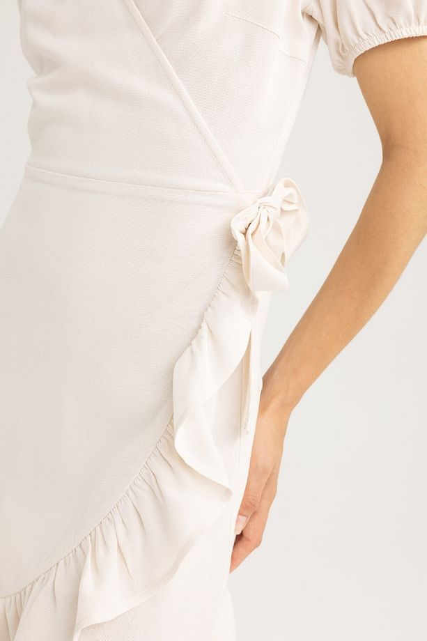 Wrap Yaka Keten Mini Kısa Kollu Elbise B1299ax23hs - 8