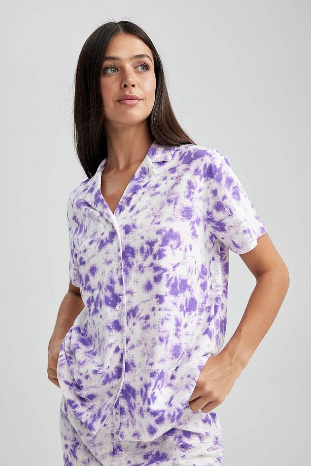 Regular Fit Batik Desenli Kısa Kollu %100 Pamuk Pijama Üstü-fall In Love A8436ax23hs - 3
