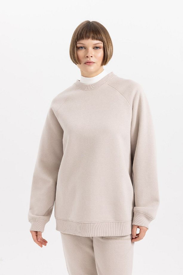 Oversize Geniş Kalıp Bisiklet Yaka Kalın Basic Düz Sweatshirt V2697az23wn - 7