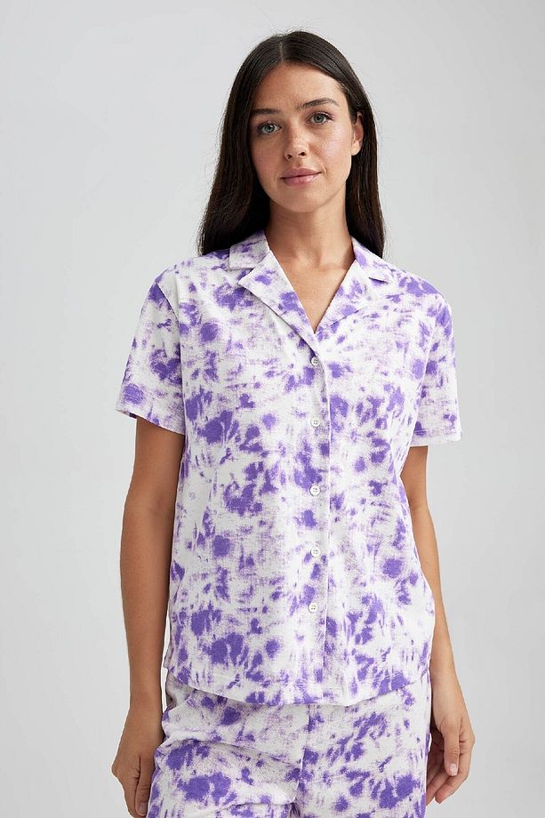 Regular Fit Batik Desenli Kısa Kollu %100 Pamuk Pijama Üstü-fall In Love A8436ax23hs - 1
