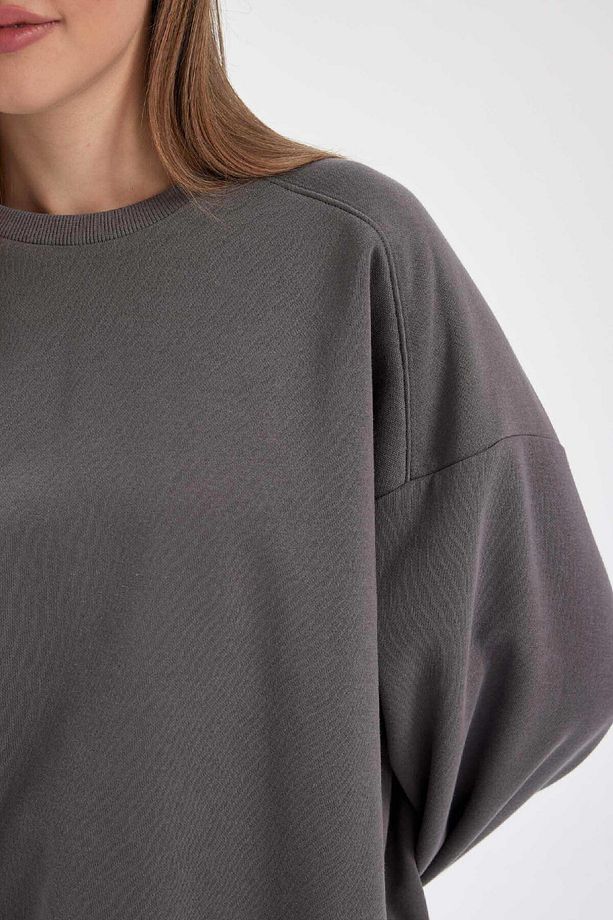 Coool Oversize Geniş Kalıp Bisiklet Yaka Kalın Basic Düz Sweatshirt A4177ax23wn - 7