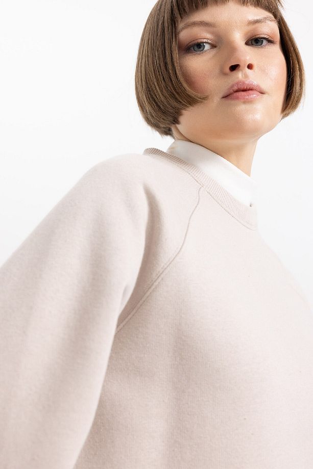 Oversize Geniş Kalıp Bisiklet Yaka Kalın Basic Düz Sweatshirt V2697az23wn - 8