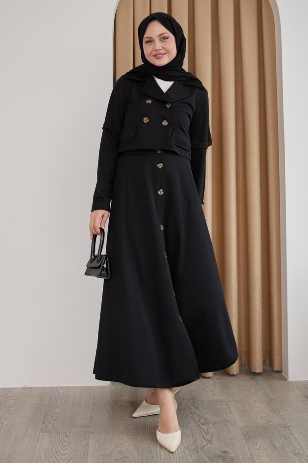 Black Double Suit with Buttoned Skirt