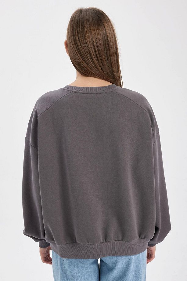 Coool Oversize Geniş Kalıp Bisiklet Yaka Kalın Basic Düz Sweatshirt A4177ax23wn - 8