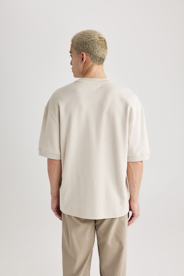 Loose Fit Bisiklet Yaka Kısa Kollu Ağır Kumaş Basic Düz Tişört B4844ax24sp - 6