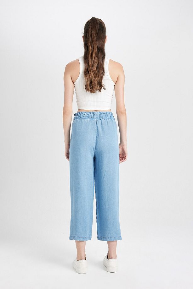 Culotte Yüksek Bel Kısa Geniş Paça Yırtmaçlı Jean Pantolon B5200ax24sm - 7