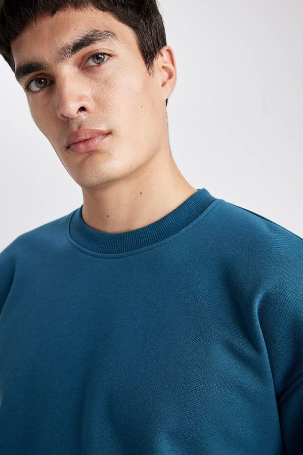 Oversize Geniş Kalıp Bisiklet Yaka Basic Düz Sweatshirt T5139az24sp - 4