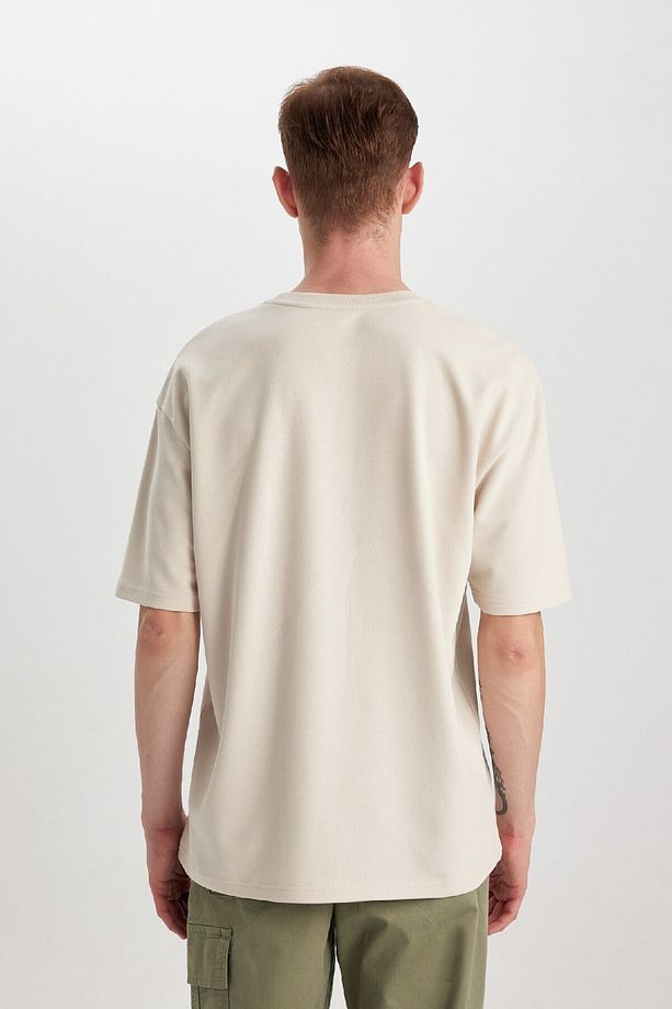 Oversize Geniş Kalıp Bisiklet Yaka Kısa Kollu Basic Düz Ağır Kumaş Tişört X3926az24sp - 5