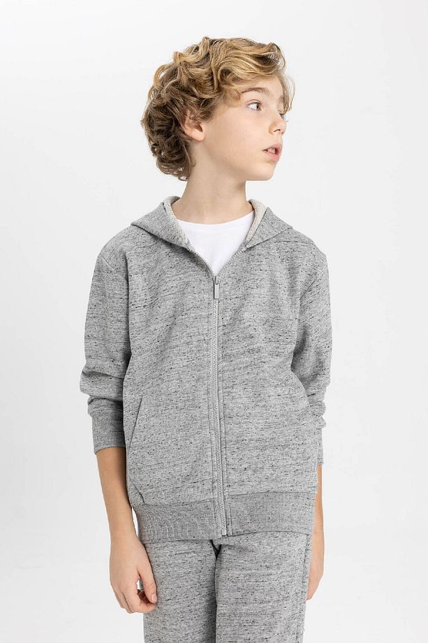 Erkek Çocuk Kapüşonlu Fermuarlı Basic Düz Sweatshirt B6449a824sp - 3
