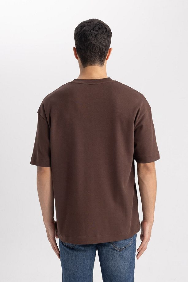 Oversize Geniş Kalıp Bisiklet Yaka Basic Düz Kısa Kollu %100 Pamuk Ağır Kumaş Tişört T3661az24sp - 7