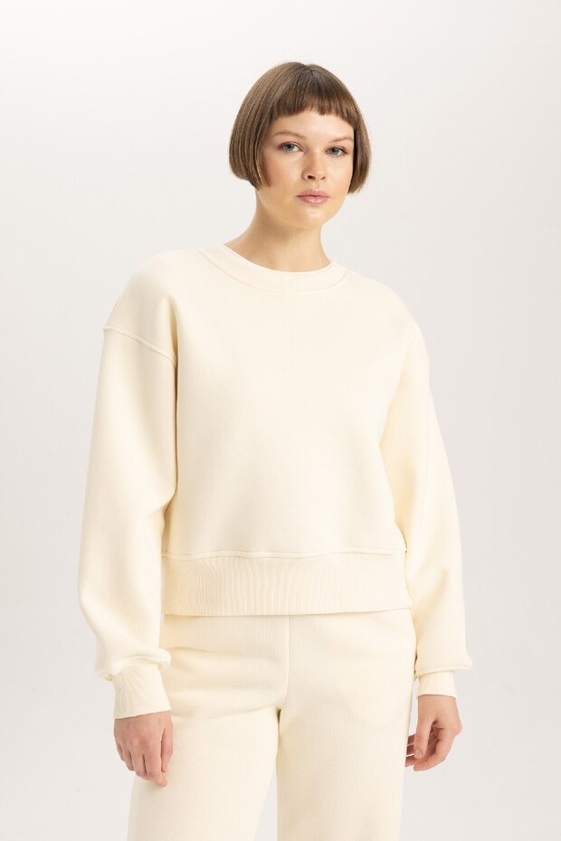 Relax Fit Bisiklet Yaka Kalın Basic Düz Sweatshirt B8568ax23wn - 1