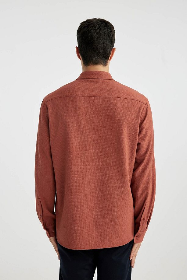 Regular Fit Polo Yaka Krinkıl Basic Düz Uzun Kollu Gömlek B6484ax24sp - 8