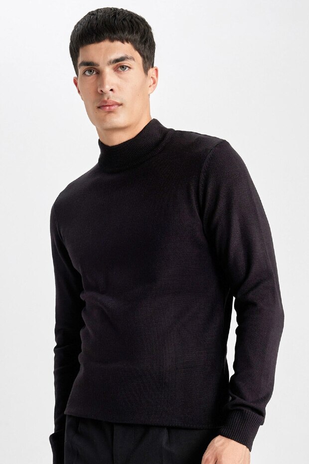 Slim Fit Slim Fit Half Turtleneck Basic Plain Knitwear Sweater R1127Az24Sp
