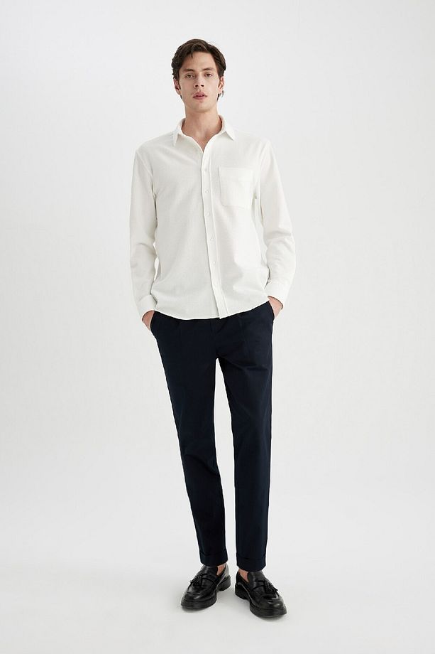 Twill Yazlık Kumaş Pantolon Tapered Fit Cepli Basic Düz Keten Karışımlı Duble Paça B6585ax24sp - 3
