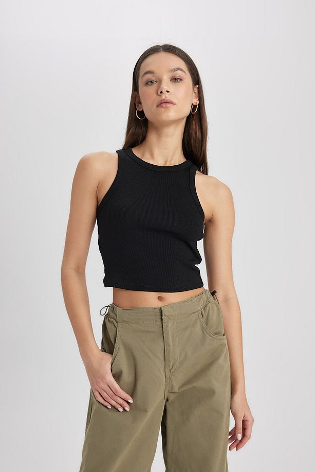 Fitted Halter Yaka Fitilli Kaşkorse Basic Düz Atlet U0357az24sm - 4