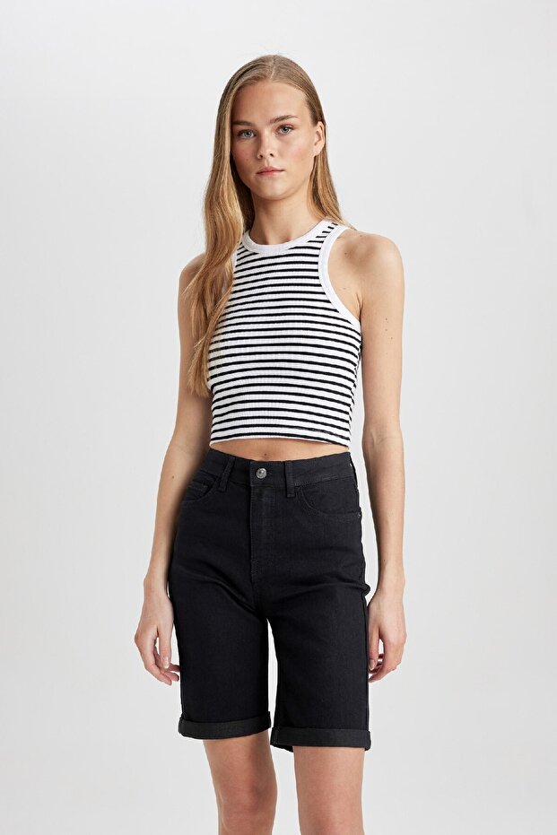 Fitted Crew Neck Striped Ribbed Camisole Athlete X3075az24sm