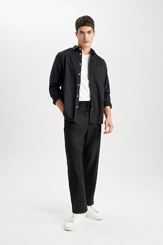 Pantolon Relax Fit Beli Bağcıklı Cepli Basic Düz Düz Paça B7336ax23wn - 4