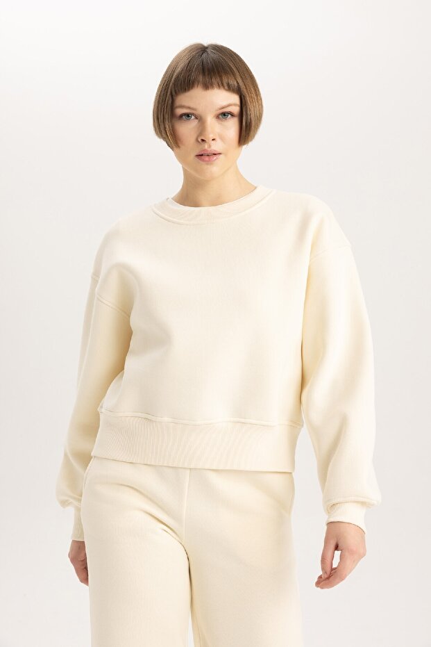 Relax Fit Bisiklet Yaka Kalın Basic Düz Sweatshirt B8568ax23wn - 3