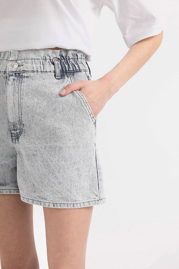 Paperbag Yüksek Bel Katlamalı Paça Jean Şort B7690AX24SM - 7