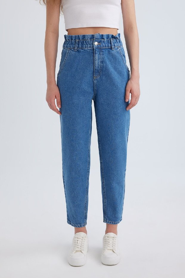 Paperbag High Waist Light Straight Leg Ankle Length Jean Trousers B8222ax24sp