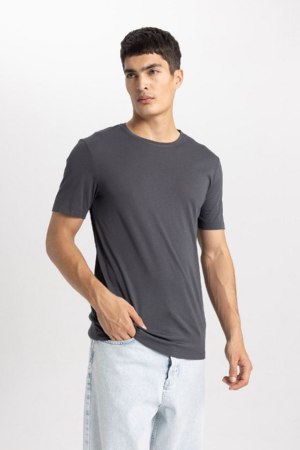 Slim Fit Dar Kesim Bisiklet Yaka Modal Karışımlı Pamuklu Basic Düz Kısa Kollu Tişört M6606az24sp - 3