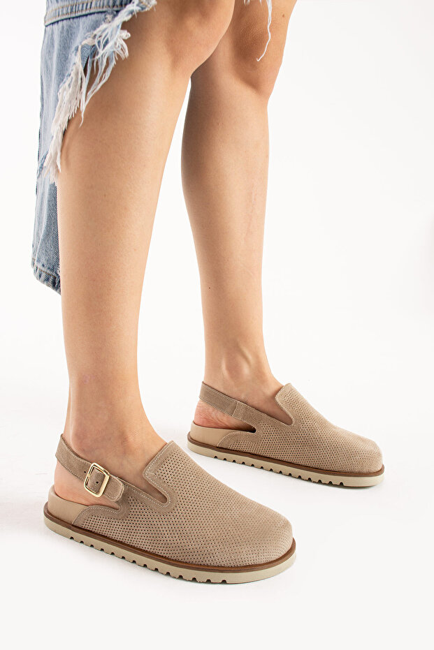 Zuri Kadın Hakiki Deri Tek Tokalı Kaydırmaz Taban Coconat (Taba) Terlik - 3