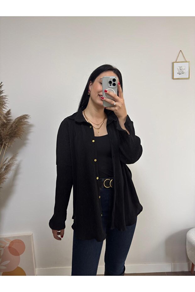 Piliseli Oversize Gömlek - 1