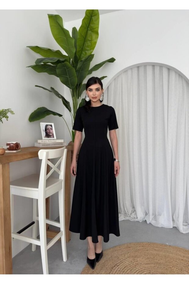 Kadın Pliseli Midi Elbise - 6