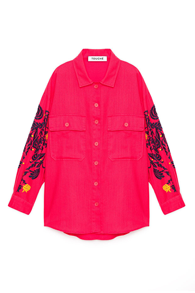 OVERSIZE SHIRT WITH EMBROIDERY DETAIL ON SLEEVES