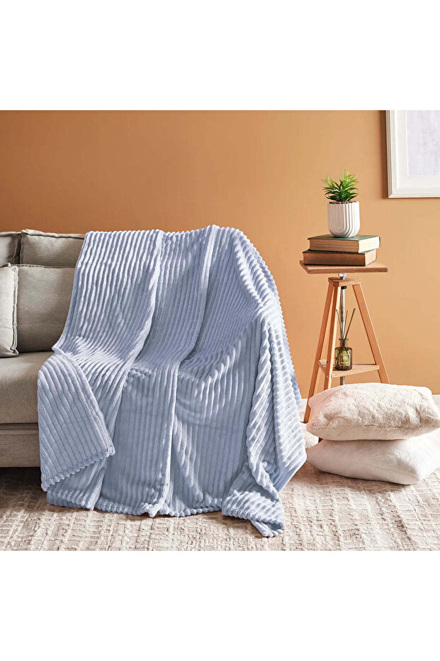 Karaca Ruby Stripe Wellsoft Blanket, Single, Blue - 2