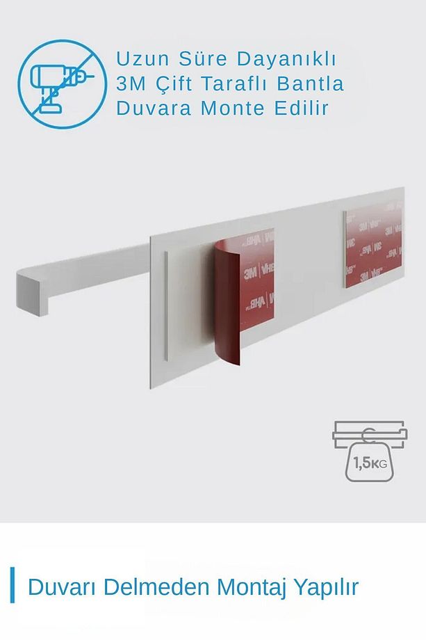 Yapışkanlı Metal Kağıt Havlu Peçetelik - Yapışkanlı Demir Askılık - Havluluk Banyo Askısı - 5
