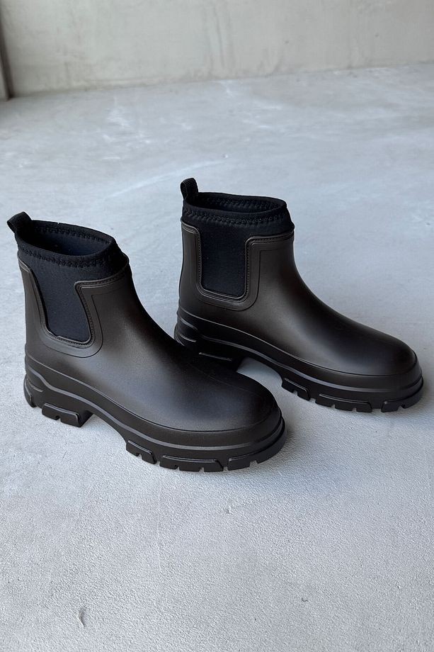 AYK-1012 Acı Kahve Scuba Kumaş Lastik Detaylı Yüksek Taban Su Geçirmez Yağmur Botu - 4