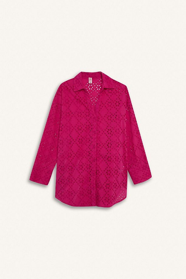 Fall In Love Regular Fit Pamuklu Delik Işlemeli Siyah Plaj Gömleği C0506ax24sm - 1
