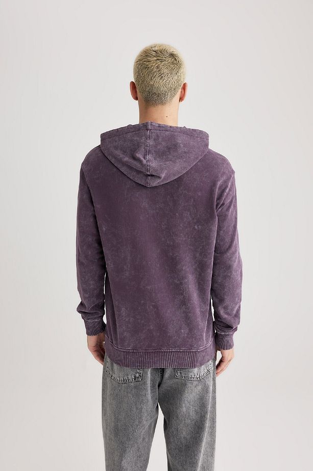 Regular Fit Kapüşonlu Yıkamalı Soluk Efektli Basic Düz Sweatshirt B9220ax23wn - 7
