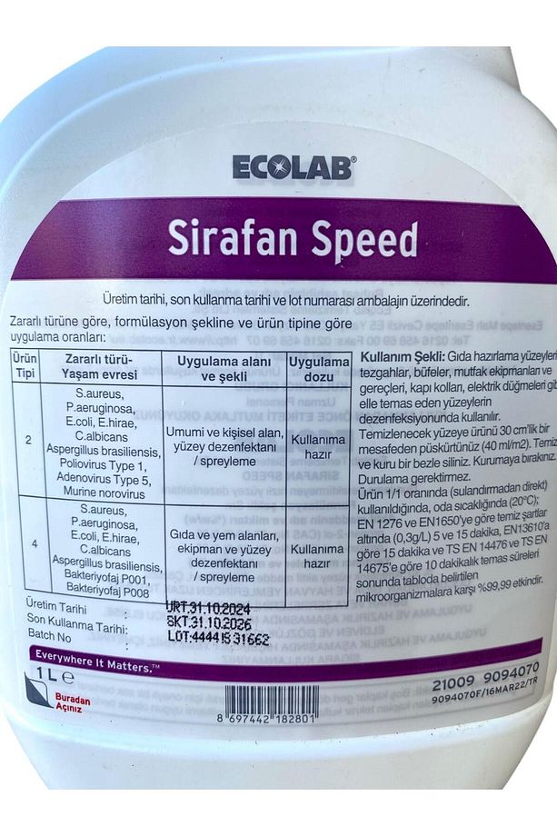 Sirafan Speed Yüzey Dezenfektanı 1 lt - 2