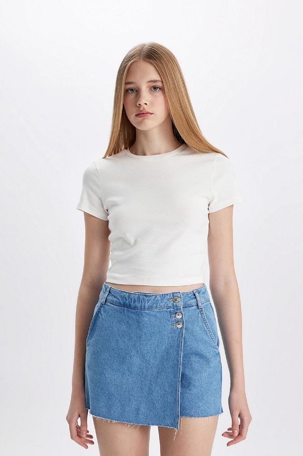Yüksek Bel Jean Şort Etek C0698ax24sm - 3