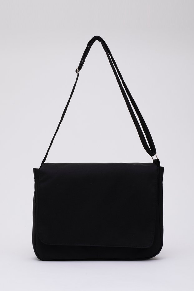 Black SHK73 Plain Postman Model 3 Compartment Strap Daily Unisex Arm and Shoulder Bag U:28 E:35 W:7