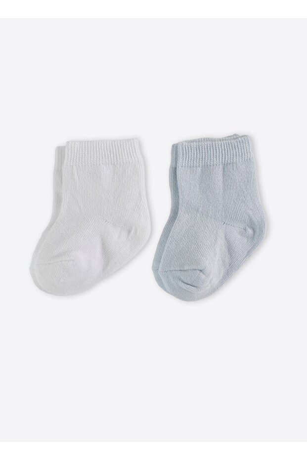 Organik Basic 2'li Çorap Beyaz-Mavi - 1
