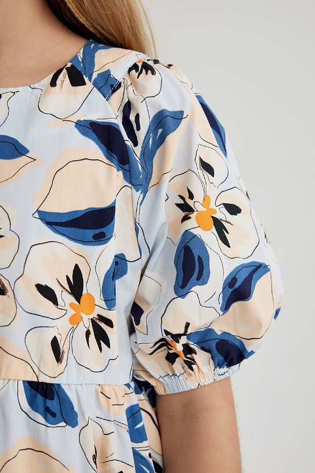 Kız Çocuk Desenli Kısa Kollu Poplin Elbise C0707a824sm - 4