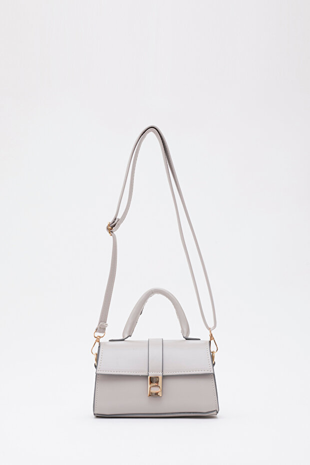 Shk109 Gray Faux Leather Women's Hand and Arm Shoulder Bag - Adjustable Strap, Snap Design, 7 cm Width