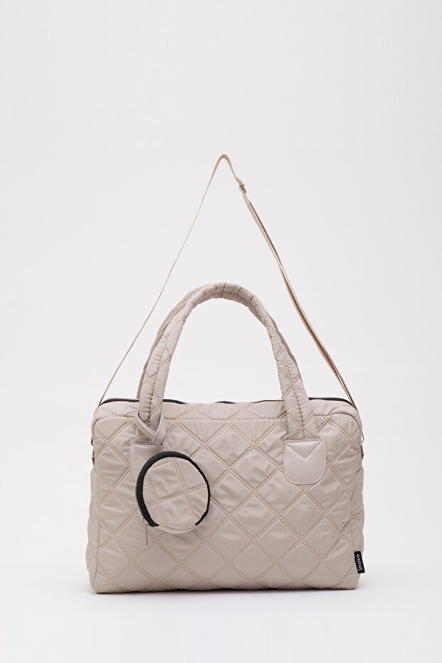 Cream Shk128 Quilted Wallet Waterproof 2 Compartment Hand, Arm and Shoulder Bag