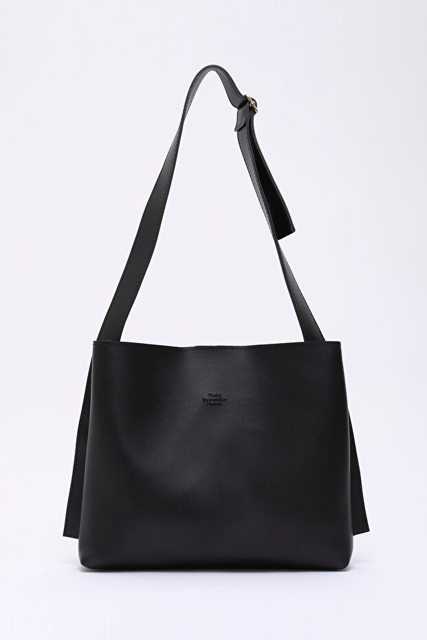 Black Shk179 Faux Leather, Single Compartment, Snap Fastener, Hand, Arm and Shoulder Bag with Makeup Bag