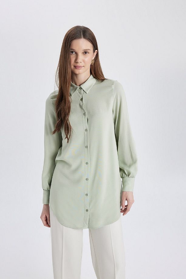 Regular Fit Basic Düz Uzun Kollu Gömlek Tunik Z3538az24sp - 1