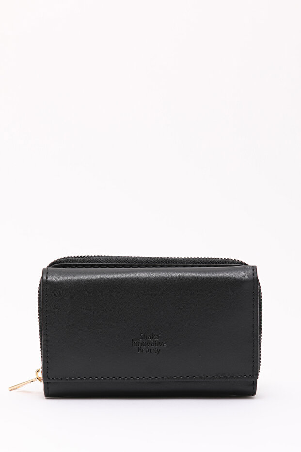Black Shk204 Faux Leather 13 Compartments Snap Wallet with Card Holder, Paper and Coin Compartment