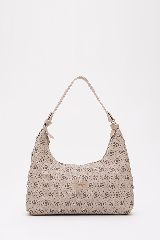 Monogram Printed Mink Shk82 Baguette Model Single Compartment Women's Faux Leather Hand and Shoulder Bag