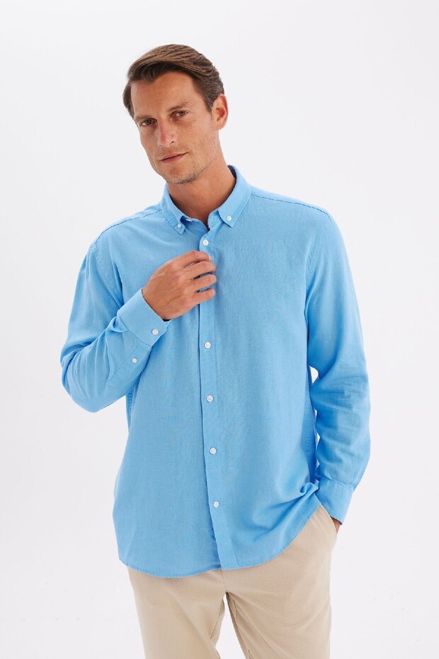 Relax Fit Polo Neck Cotton Long Sleeve Shirt C1106Ax24Sm