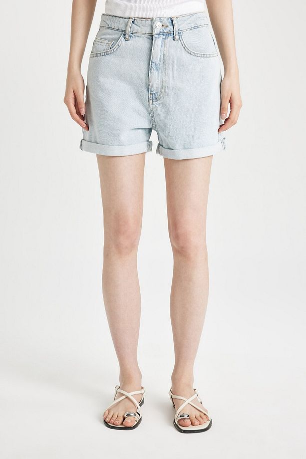 Mom Fit Yüksek Bel Katlamalı Paça Jean Şort C2379ax24hs - 1