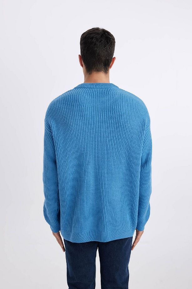 Oversize Geniş Kalıp Bisiklet Yaka Basic Düz Triko Kazak B9718ax24sp - 4